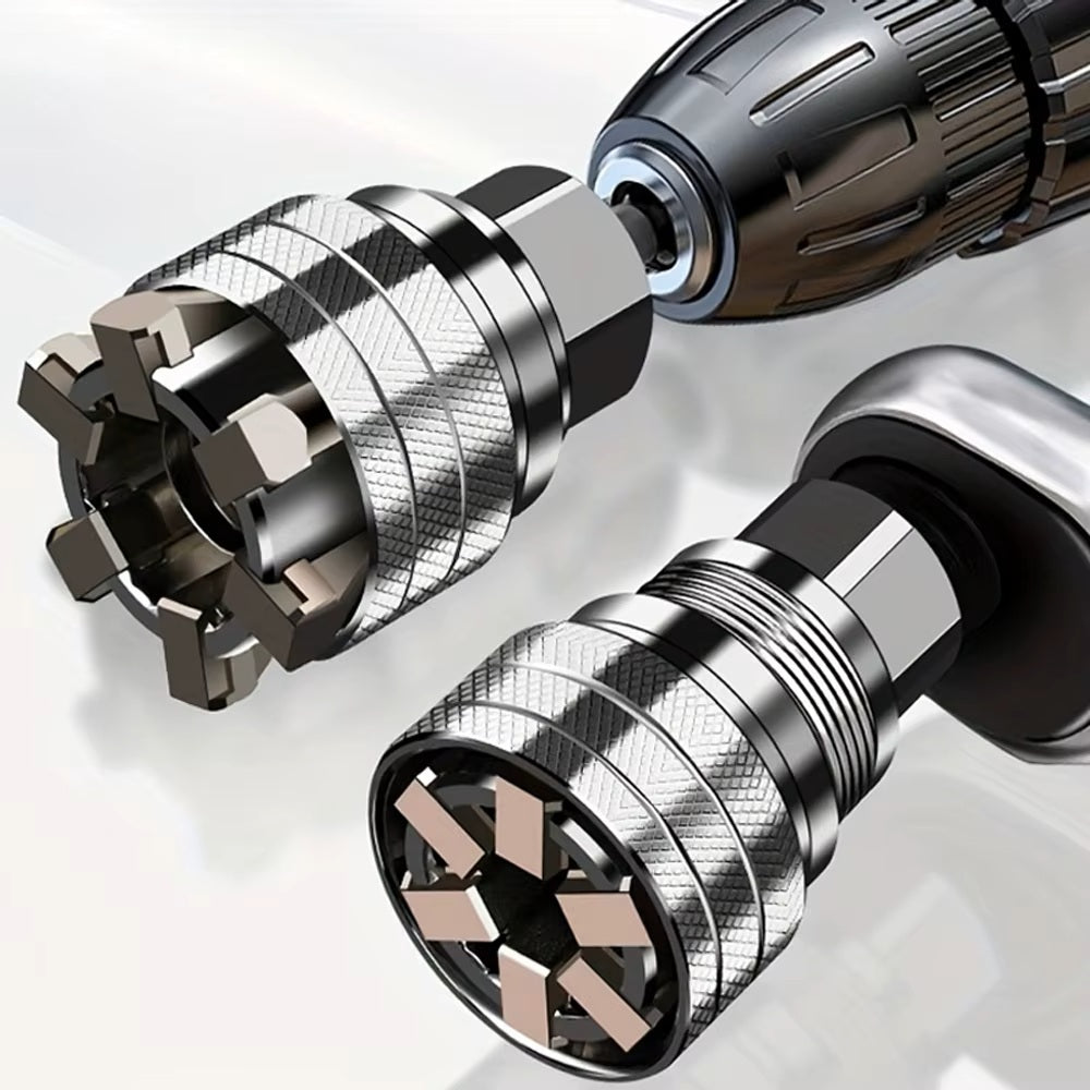 Universeller Steckschlüssel Adapter 10-19mm, Verstellbarer Magic Socket Mehrzweck-Nuss-Aufsatz, kompatibel mit Bohrmaschine & Ratsche