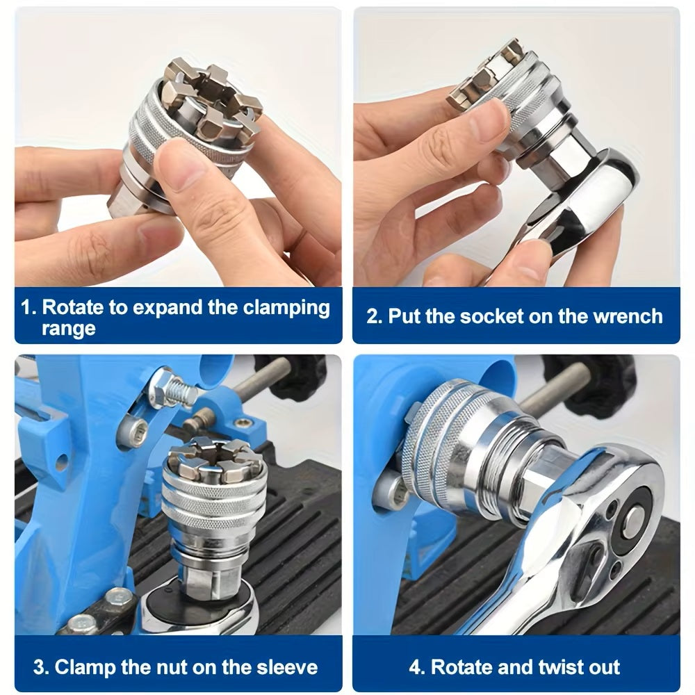 Universeller Steckschlüssel Adapter 10-19mm, Verstellbarer Magic Socket Mehrzweck-Nuss-Aufsatz, kompatibel mit Bohrmaschine & Ratsche