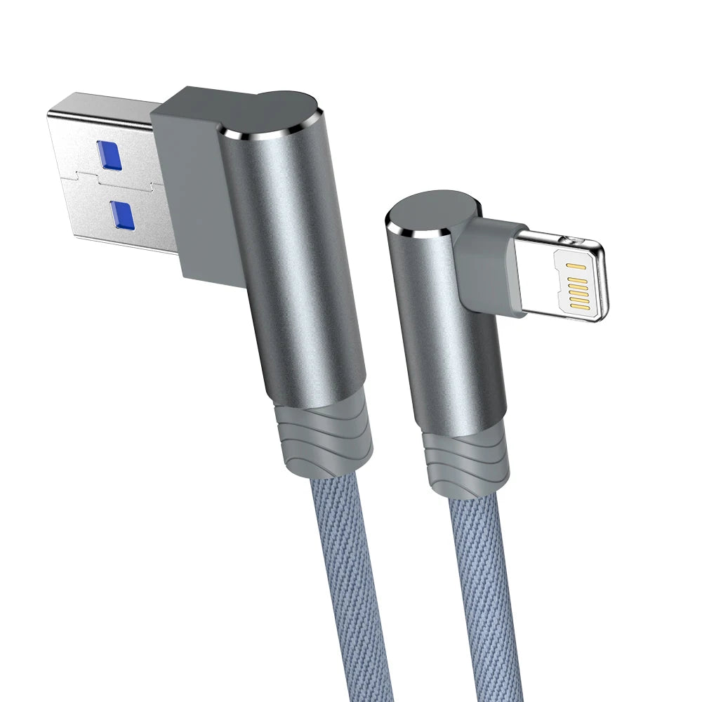 90° USB Lightning-Kabel für iPhone – Schnellladen, Nylon-Geflecht, 1m bis 3m