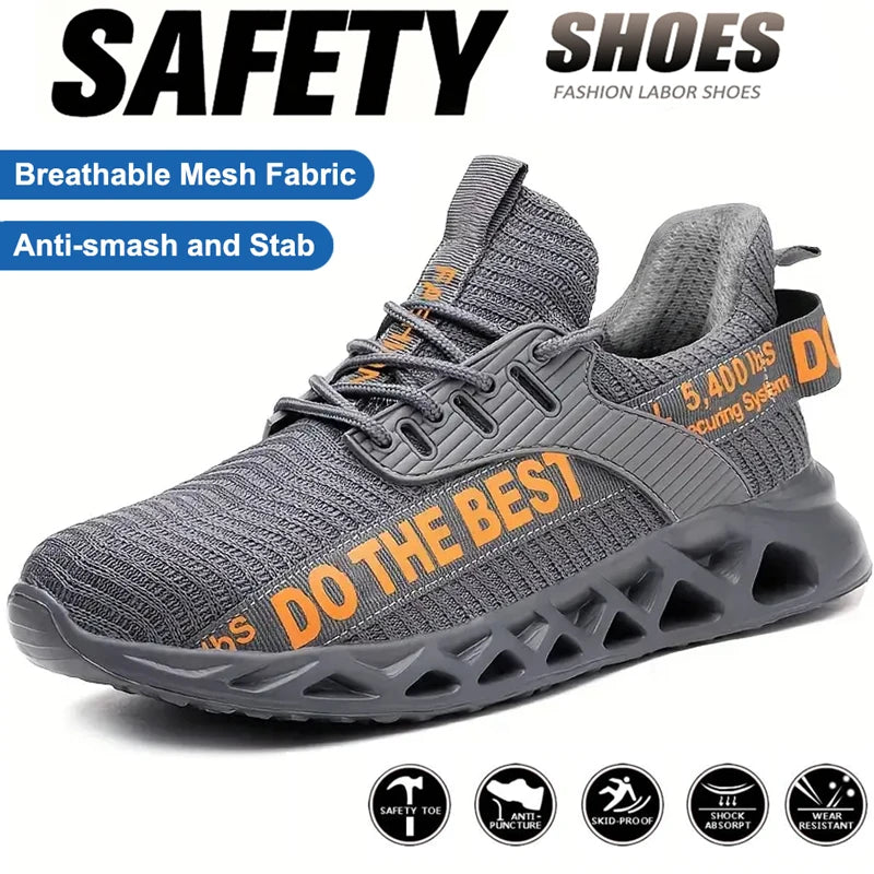 Sicherheitsschuhe mit Stahlkappe für Herren aus atmungsaktivem Air-Mesh-Material, knöchelhoch mit rutschfester TPU-Sohle
