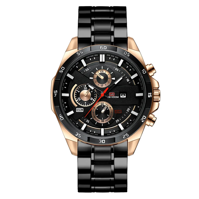 Schwarze Herren-Quarzuhr 216G mit Edelstahlarmband und sportlichem Racing-Design