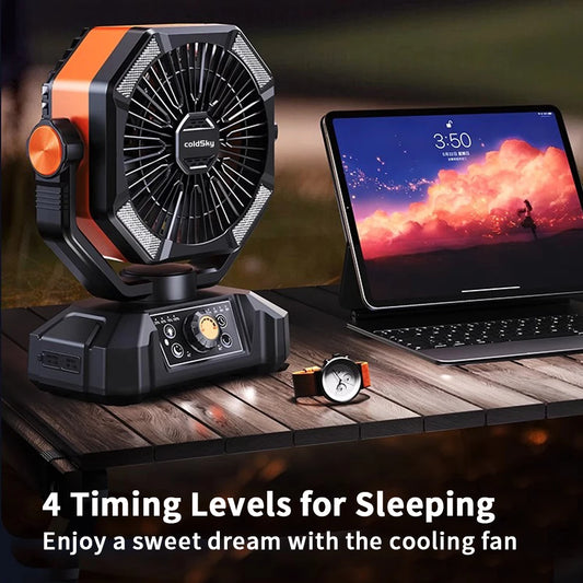 Camping-Ventilator mit Akku & LED-Licht | Tragbar für Outdoor & Zelt
