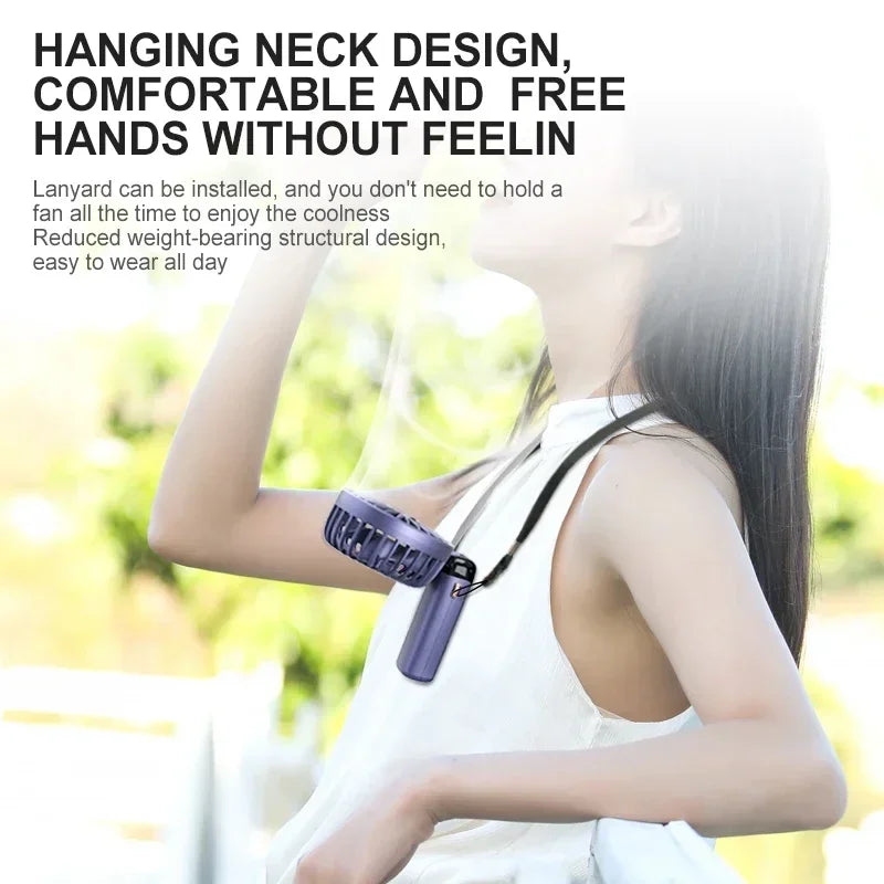 Tragbarer Mini-Handventilator / Halsventilator (faltbar) – 5 Geschwindigkeitsstufen, USB-aufladbar, mit Handyhalterung und Display, 1800 mAh