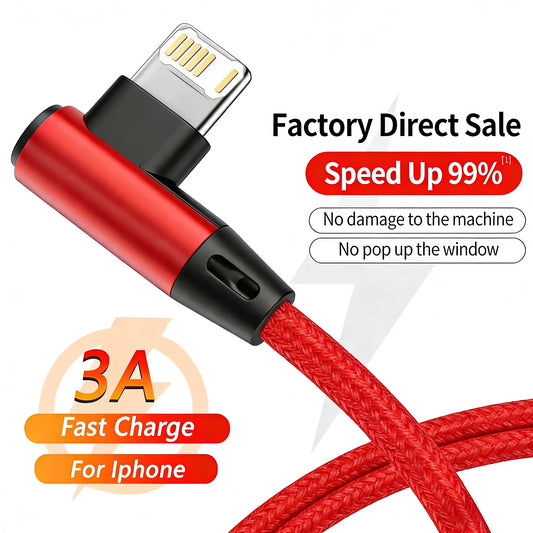 90° iPhone Ladekabel | 3A Schnellladen & Nylon – 1m & 2m