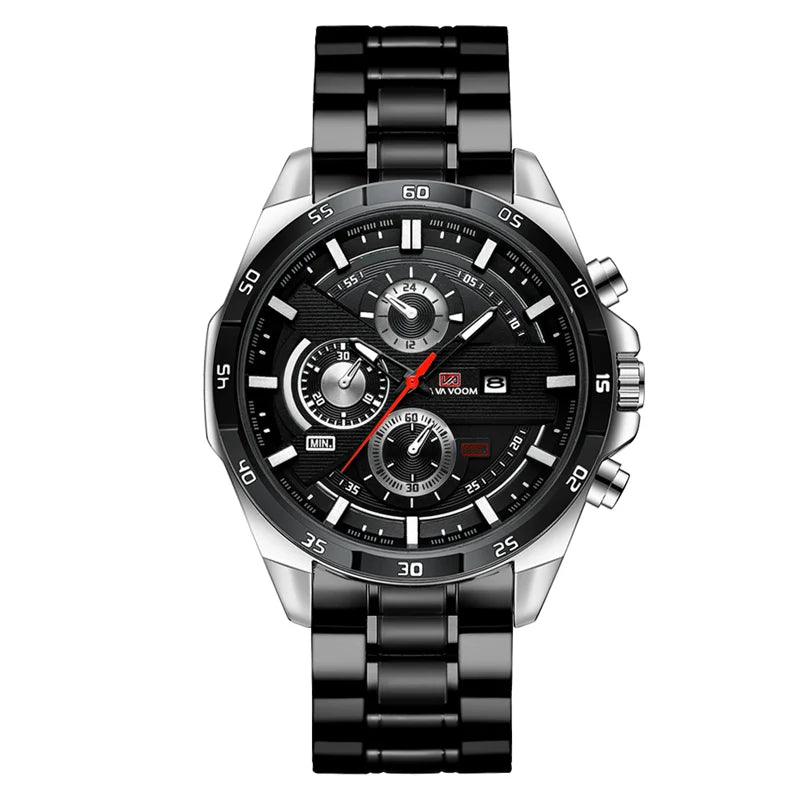Schwarze Herren-Quarzuhr 216G mit Edelstahlarmband und sportlichem Racing-Design