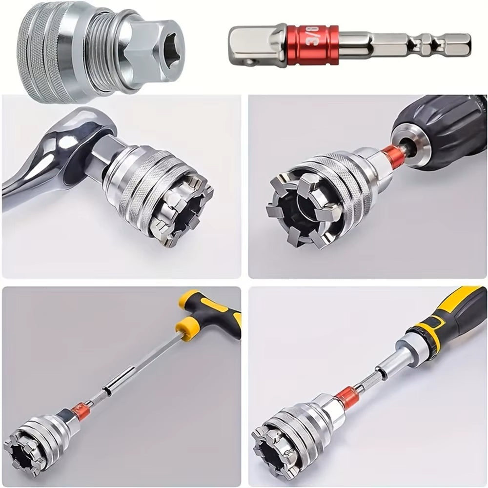 Universeller Steckschlüssel Adapter 10-19mm, Verstellbarer Magic Socket Mehrzweck-Nuss-Aufsatz, kompatibel mit Bohrmaschine & Ratsche