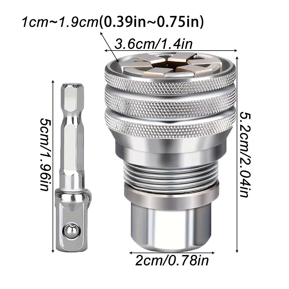Universeller Steckschlüssel Adapter 10-19mm, Verstellbarer Magic Socket Mehrzweck-Nuss-Aufsatz, kompatibel mit Bohrmaschine & Ratsche