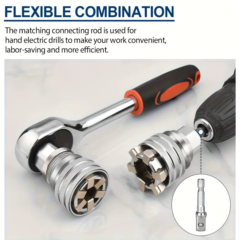 Universeller Steckschlüssel Adapter 10-19mm, Verstellbarer Magic Socket Mehrzweck-Nuss-Aufsatz, kompatibel mit Bohrmaschine & Ratsche