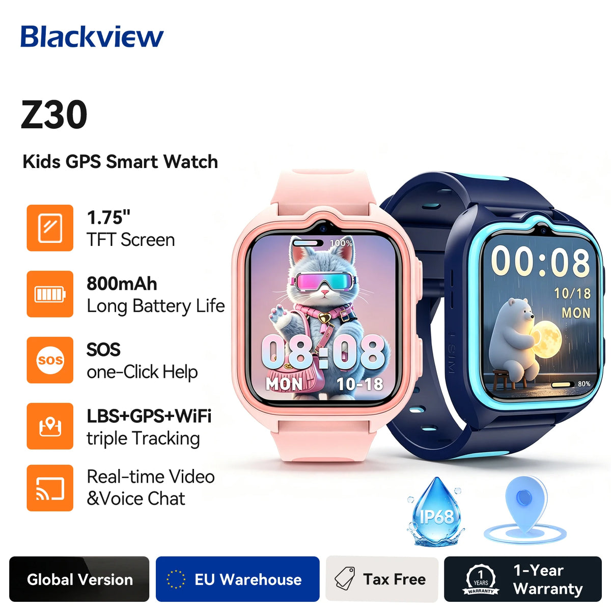 Kinder-Smartwatch 4G mit GPS, Videoanruf & SOS