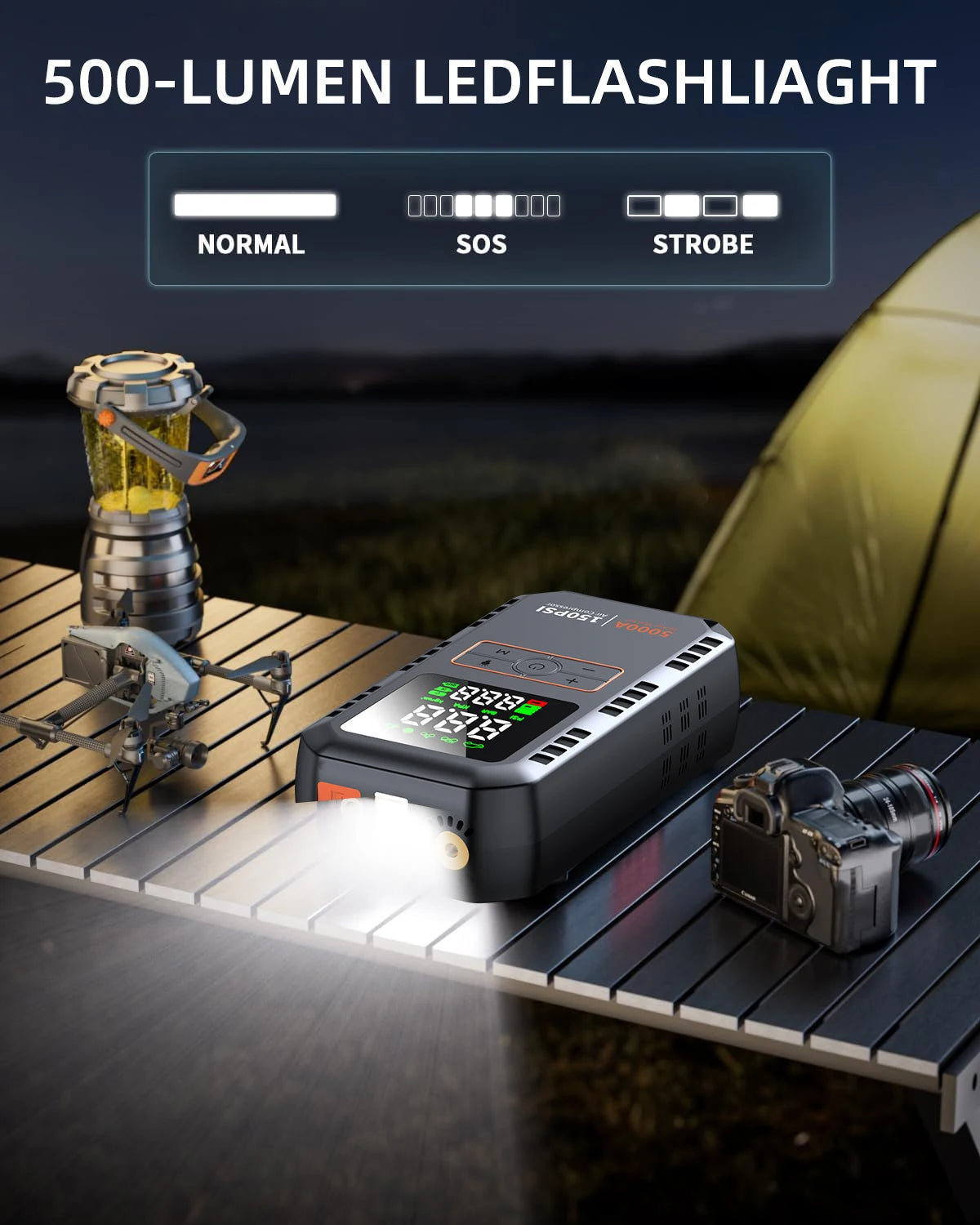 4-in-1 Auto-Starthilfe mit Kompressor – 12 V, Reifenfüller & Powerbank