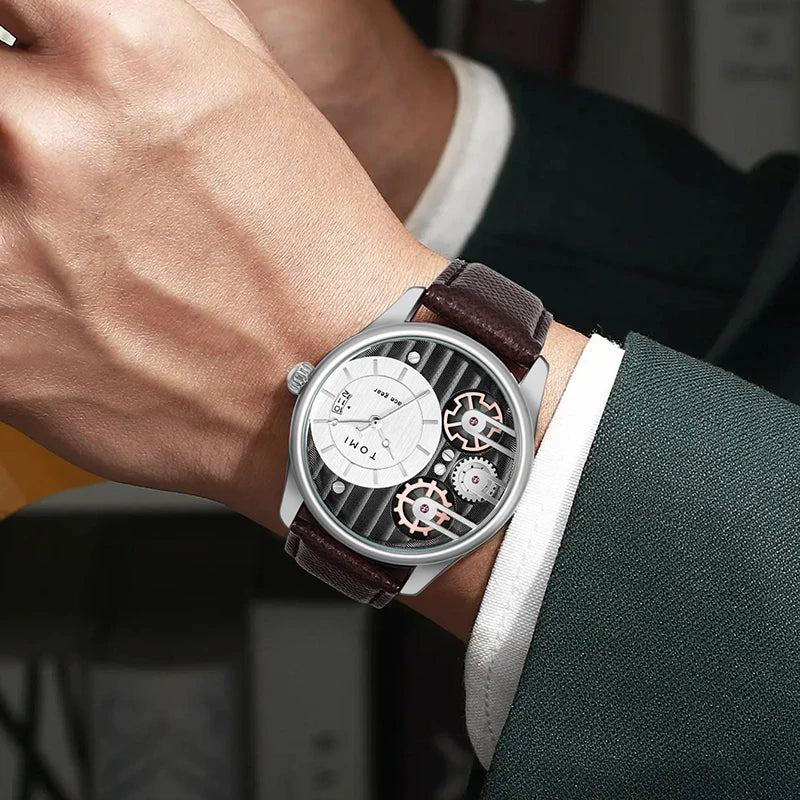 Herren Quarzuhr Geschenkset | 2 PU-Leder Armbänder | Schlicht, Business