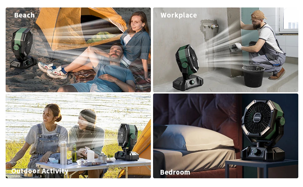 Camping-Ventilator mit Akku & LED-Licht | Tragbar für Outdoor & Zelt