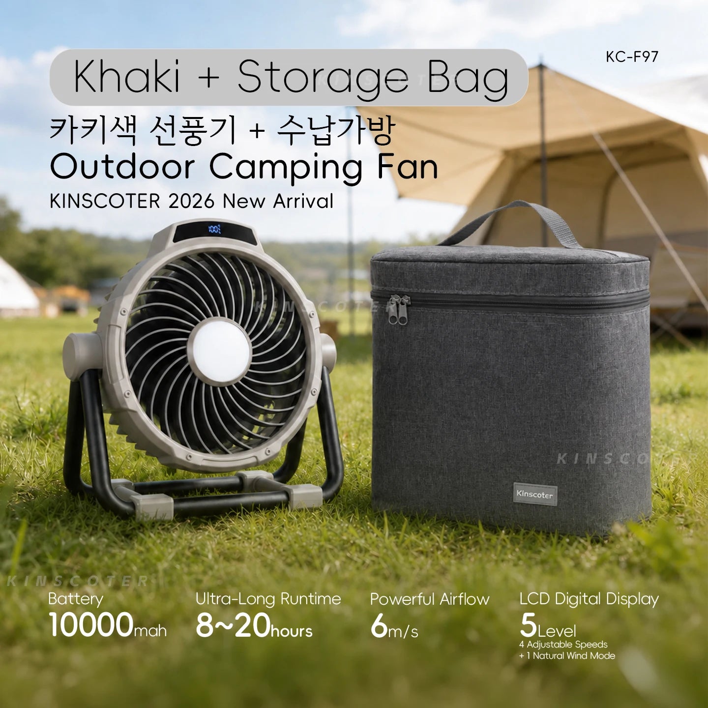 Campingventilator mit Akku, LED & Powerbank