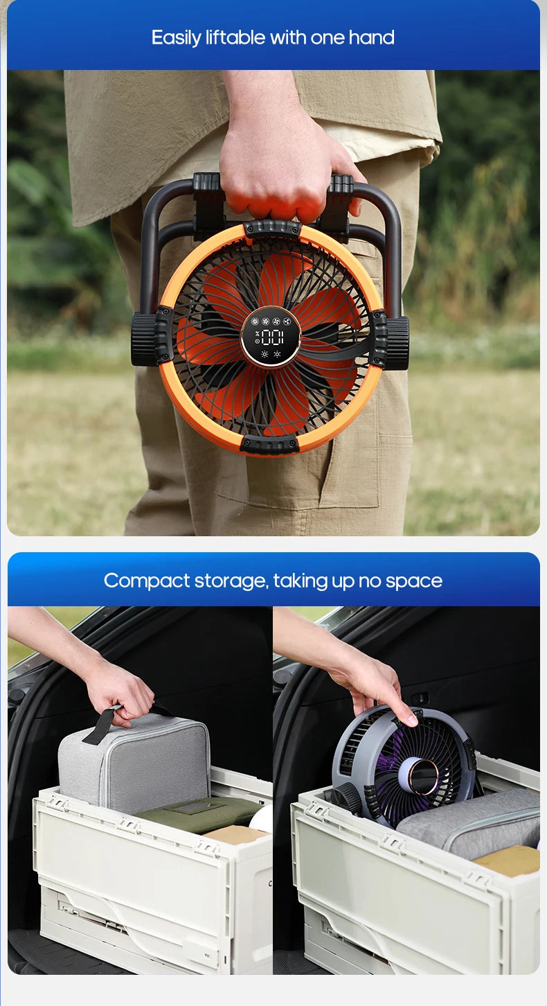 Campingventilator mit Akku, LED & Powerbank