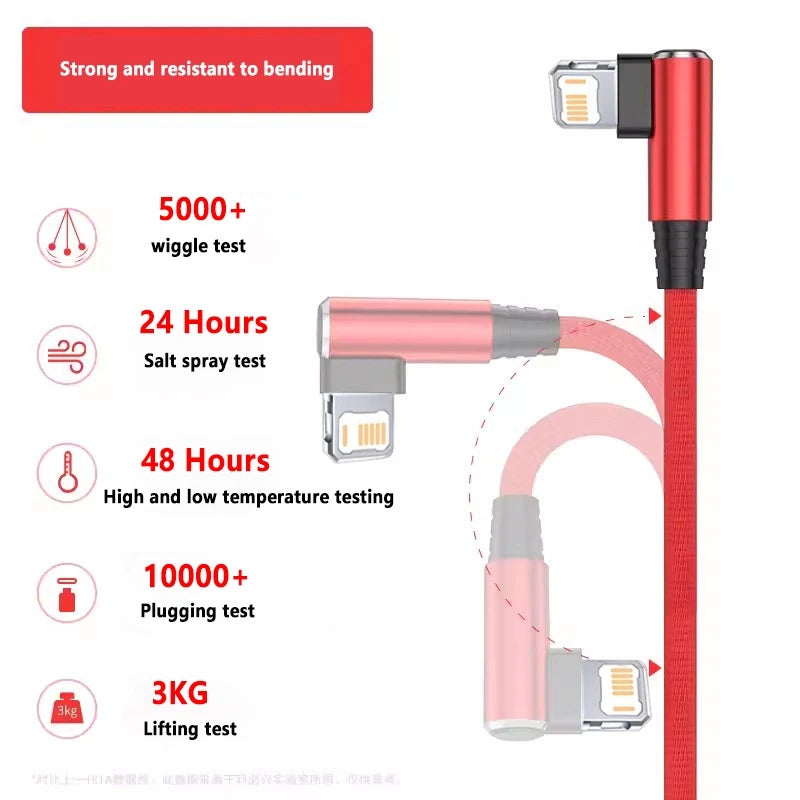 90° iPhone Ladekabel | 3A Schnellladen & Nylon – 1m & 2m