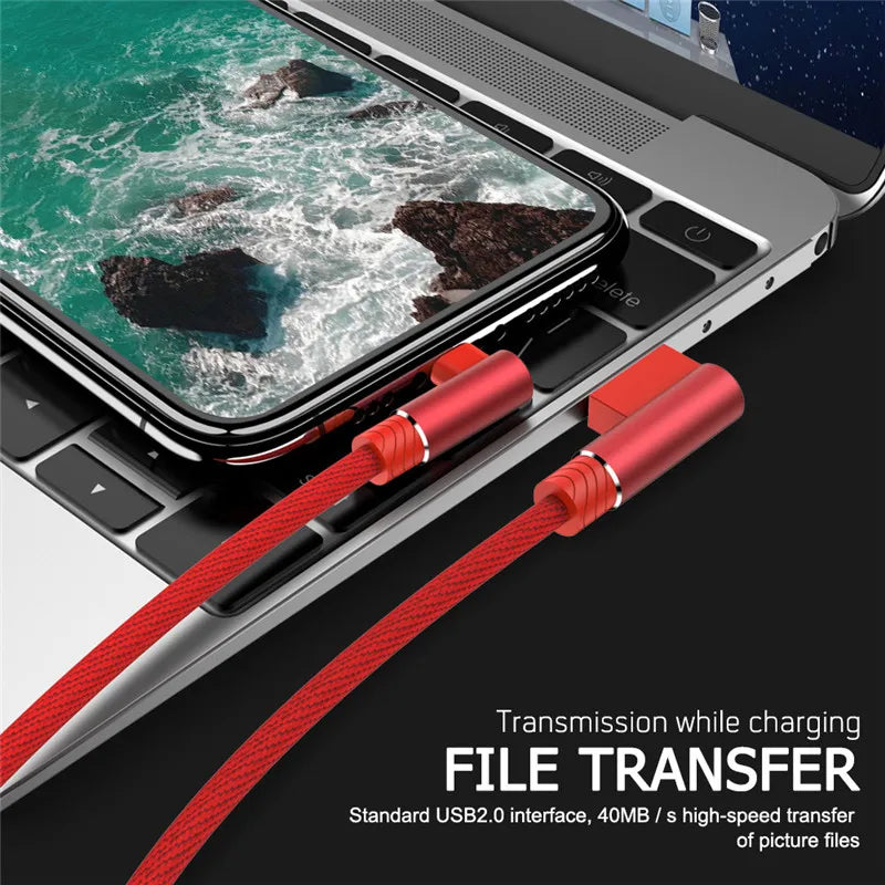 90° USB Lightning-Kabel für iPhone – Schnellladen, Nylon-Geflecht, 1m bis 3m