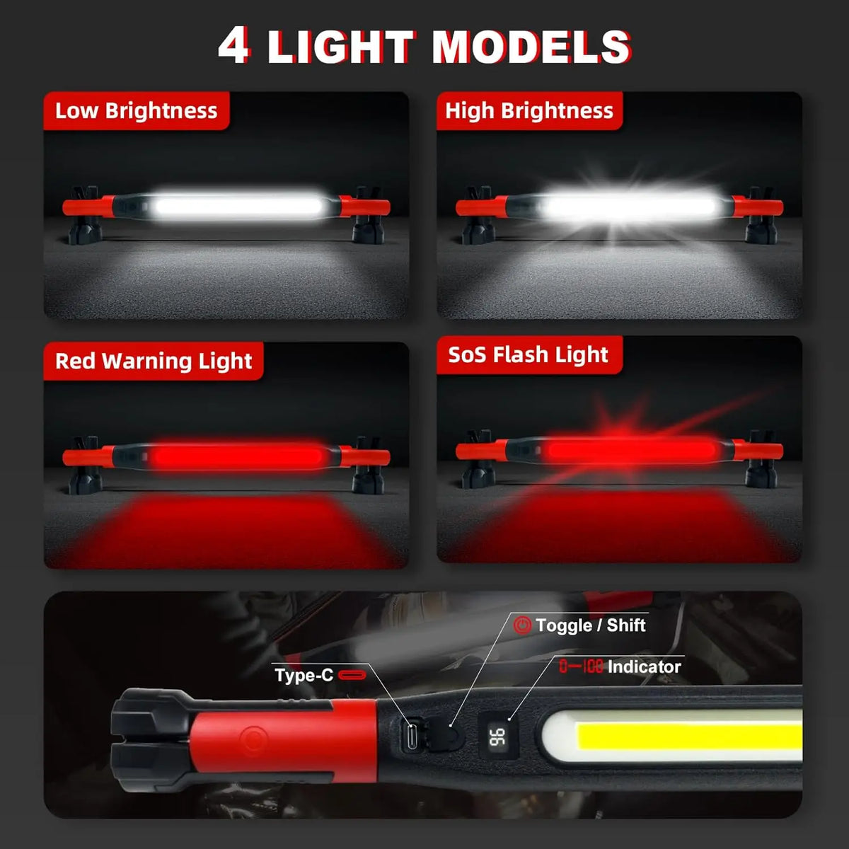 LED Magnet-Arbeitsleuchte – 700 Lumen, USB-C, Magnetfuß & Haken