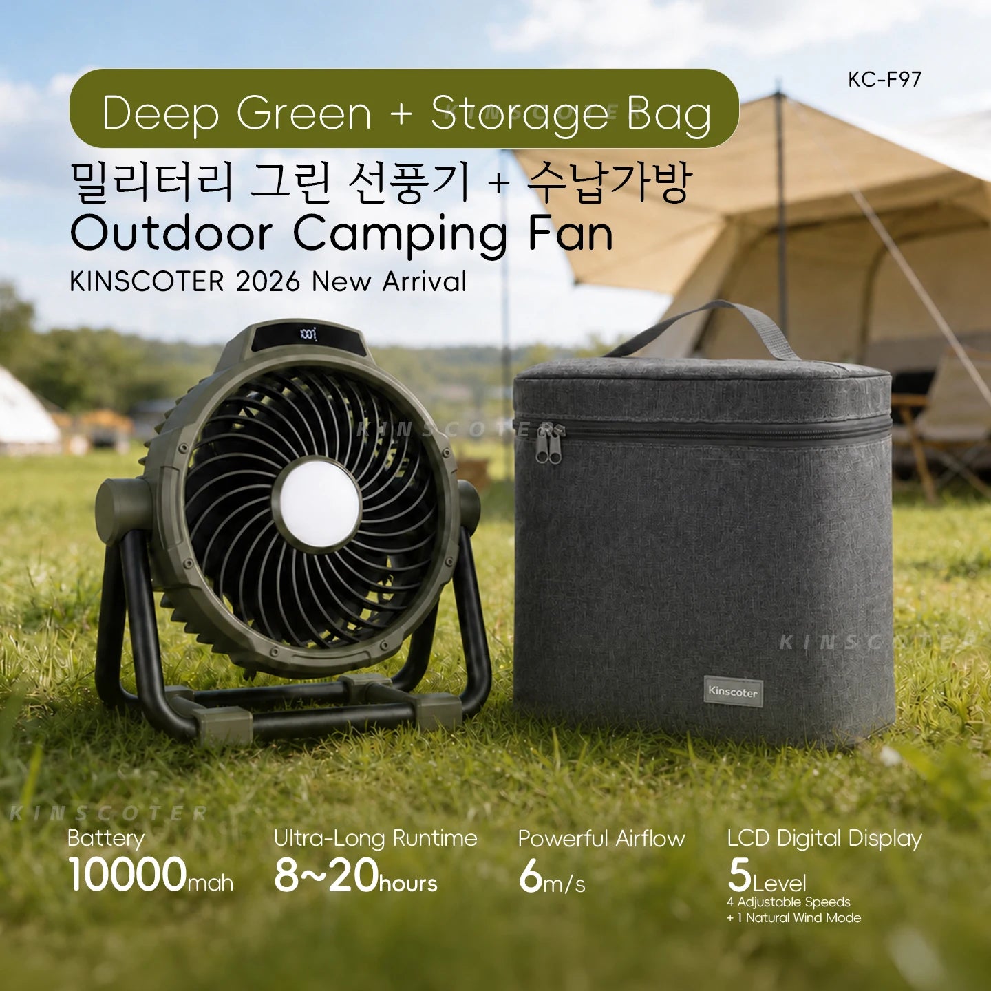 Campingventilator mit Akku, LED & Powerbank