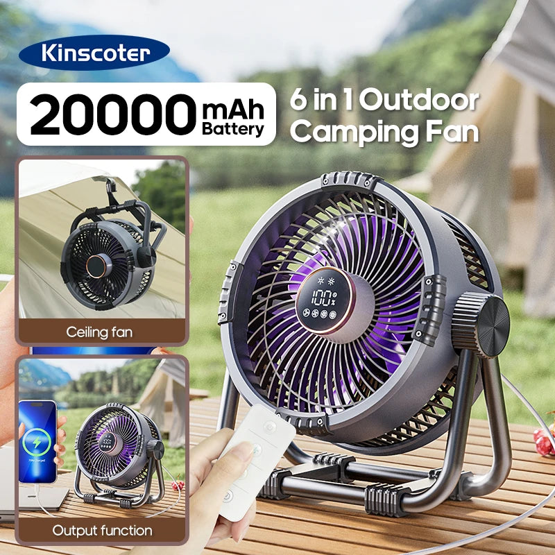 Campingventilator mit Akku, LED & Powerbank