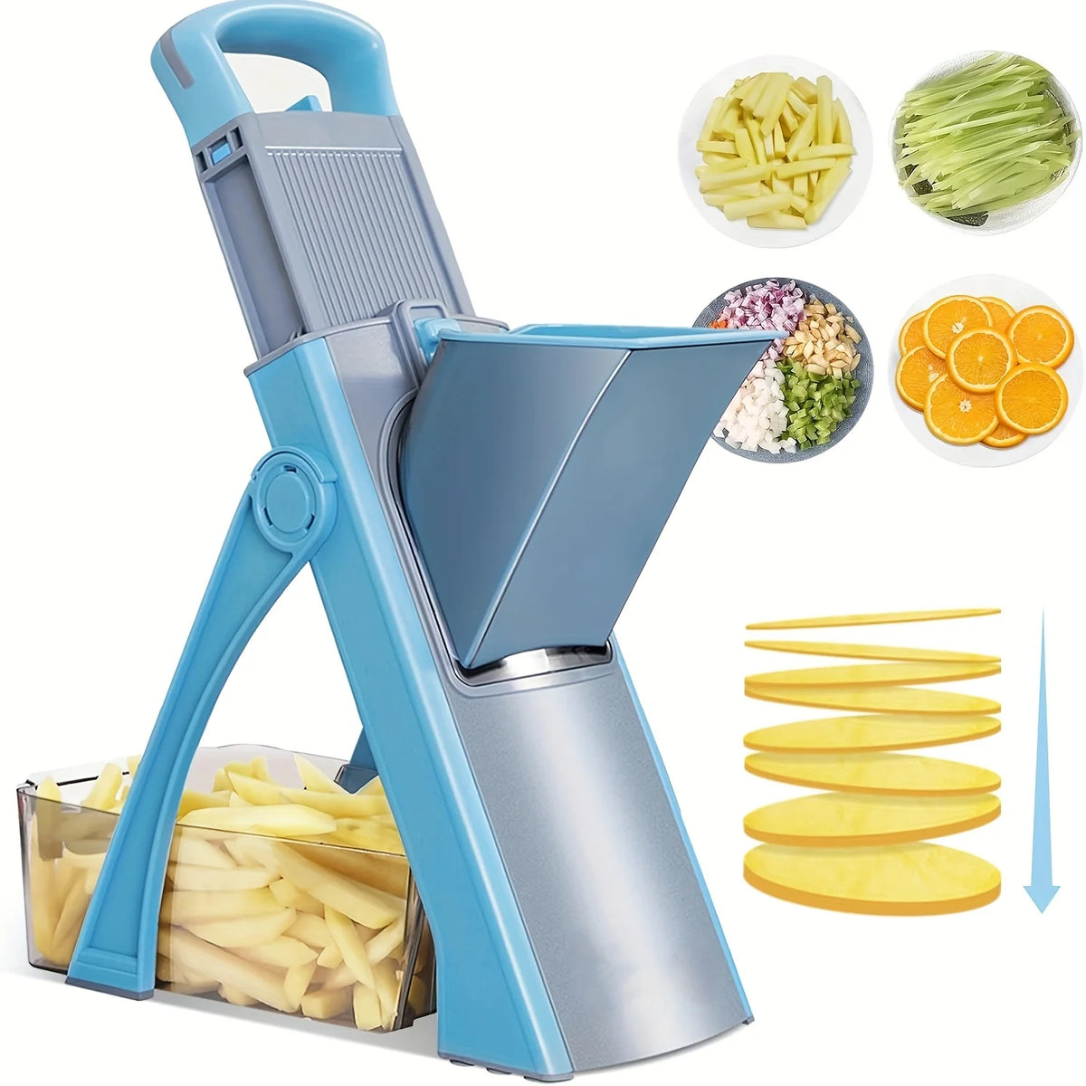 Multifunktionaler Gemüse- und Obstschneider mit Edelstahlklinge und Auffangbehälter