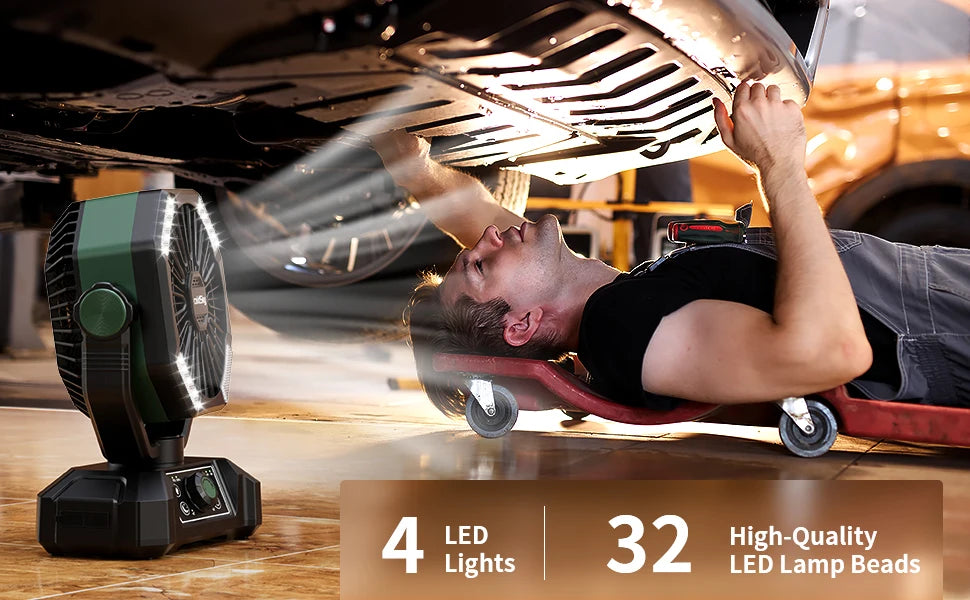 Camping-Ventilator mit Akku & LED-Licht | Tragbar für Outdoor & Zelt