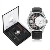 Herren Quarzuhr Geschenkset | 2 PU-Leder Armbänder | Schlicht, Business