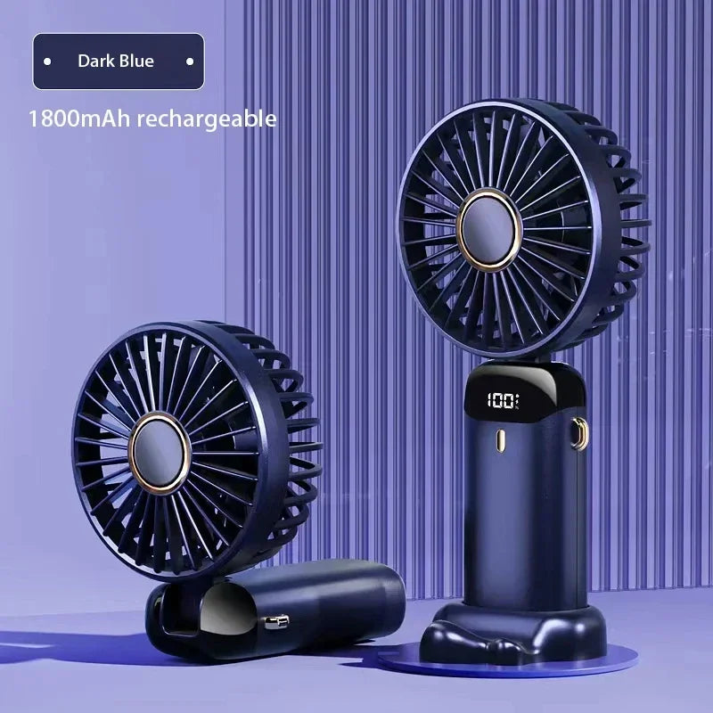 Tragbarer Mini-Handventilator / Halsventilator (faltbar) – 5 Geschwindigkeitsstufen, USB-aufladbar, mit Handyhalterung und Display, 1800 mAh