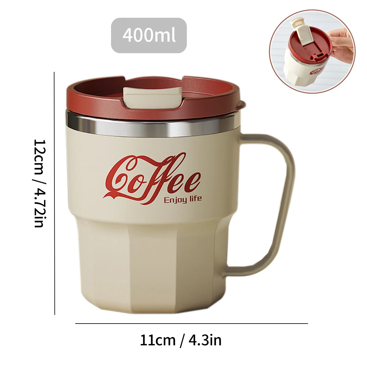 Edelstahl Kaffeebecher Doppelwandig mit Griff 