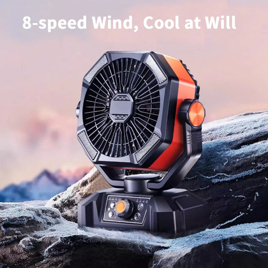 Camping-Ventilator mit Akku & LED-Licht | Tragbar für Outdoor & Zelt