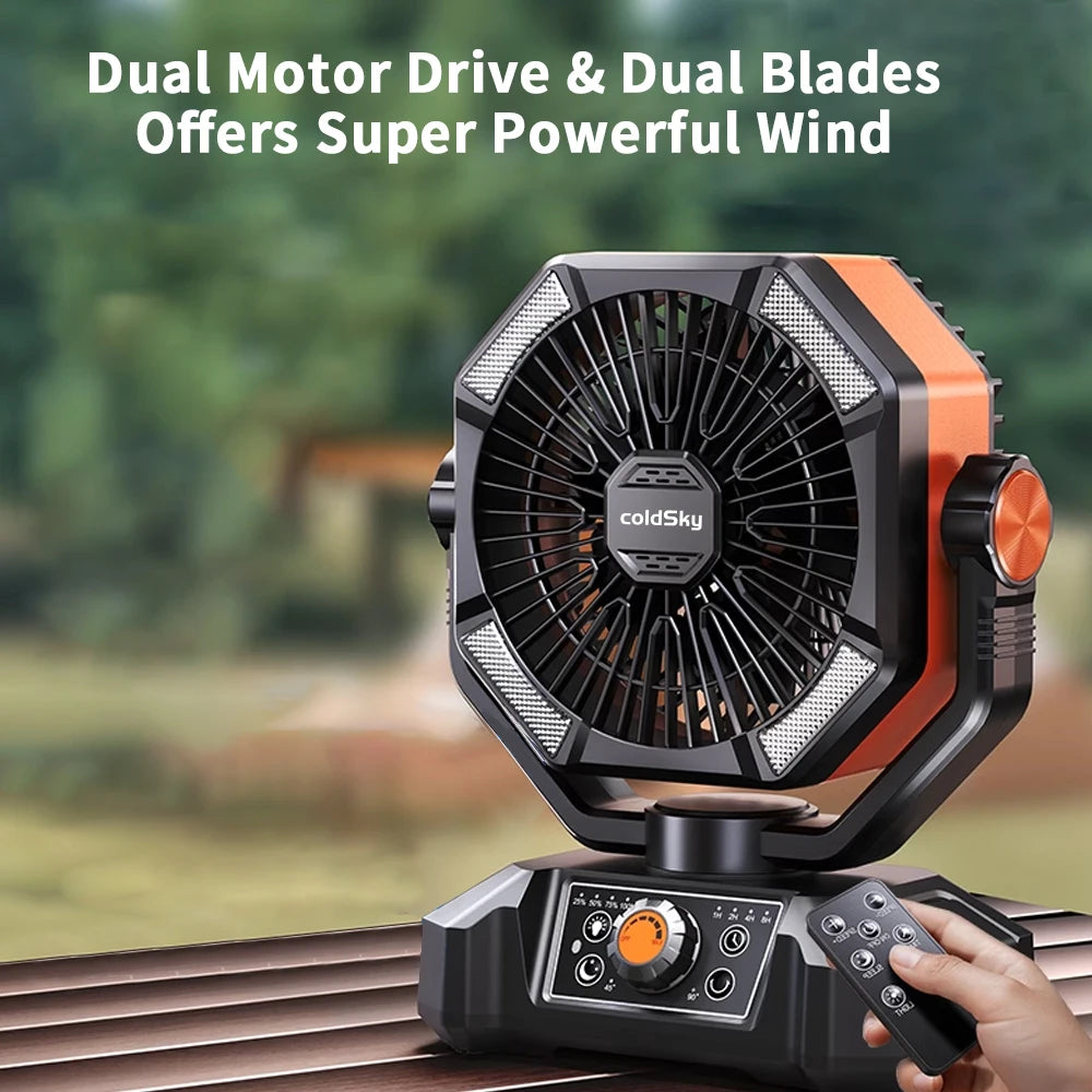 Camping-Ventilator mit Akku & LED-Licht | Tragbar für Outdoor & Zelt