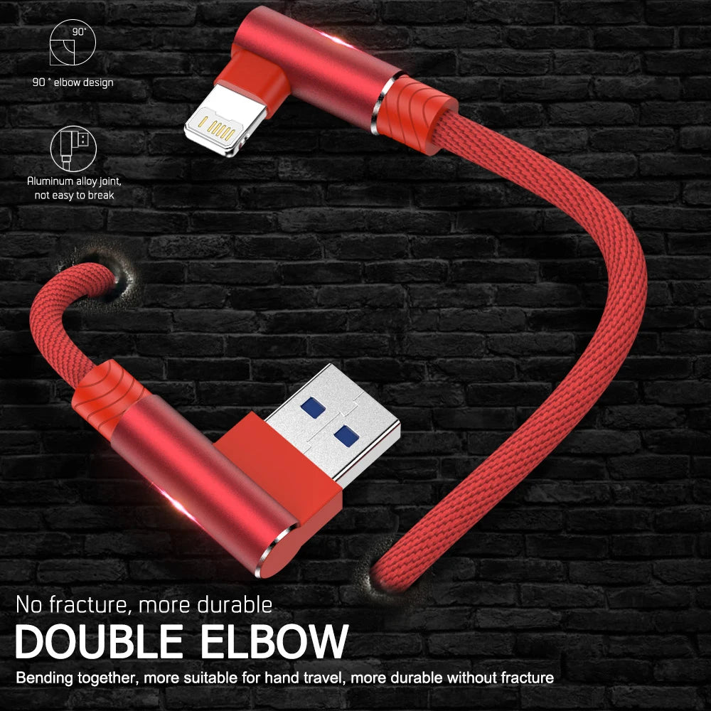 90° USB Lightning-Ladekabel für iPhone mit Nylon-Geflecht und Winkelstecker