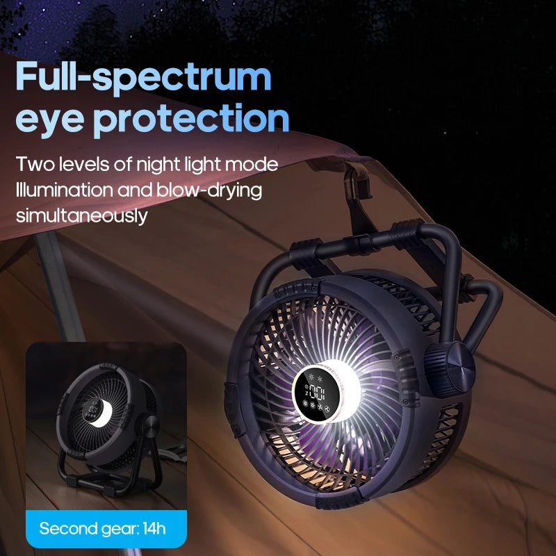 Campingventilator mit Akku, LED & Powerbank