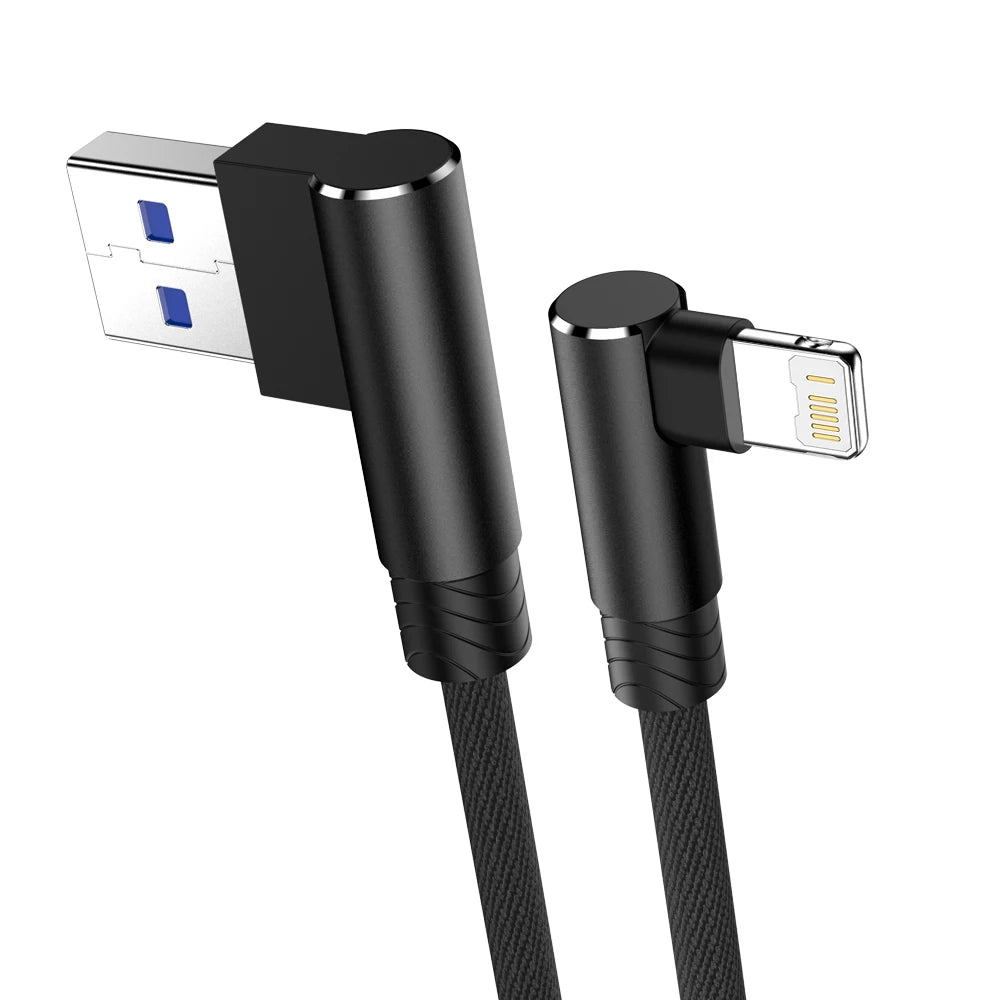 90° USB Lightning-Kabel für iPhone – Schnellladen, Nylon-Geflecht, 1m bis 3m