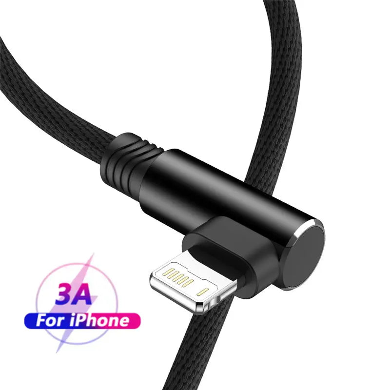 90° USB Lightning-Ladekabel für iPhone mit Nylon-Geflecht und Winkelstecker