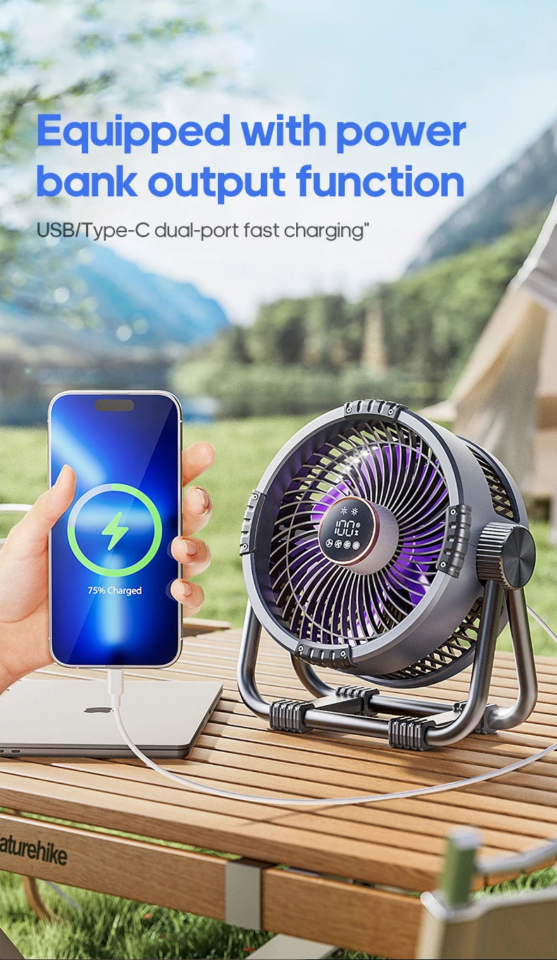 Campingventilator mit Akku, LED & Powerbank