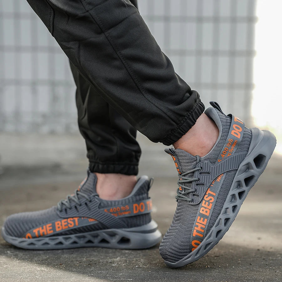 Sicherheitsschuhe mit Stahlkappe für Herren aus atmungsaktivem Air-Mesh-Material, knöchelhoch mit rutschfester TPU-Sohle