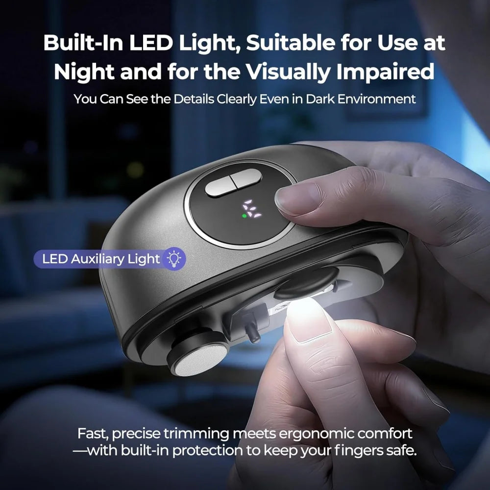 Elektrischer Nagelknipser mit LED-Licht, 3 Geschwindigkeitsstufen, USB-aufladbar, Doppelklinge für Babys, Kinder & Erwachsene