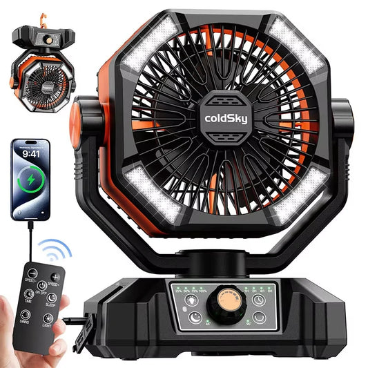 Camping-Ventilator mit Akku & LED-Licht | Tragbar für Outdoor & Zelt
