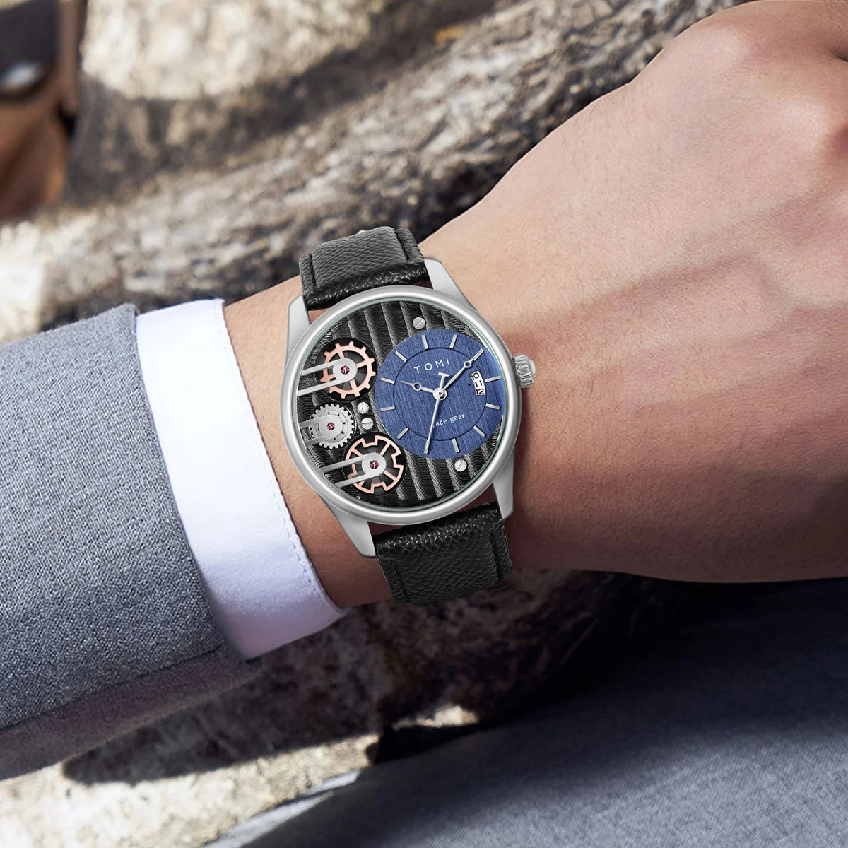 Herren Quarzuhr Geschenkset | 2 PU-Leder Armbänder | Schlicht, Business