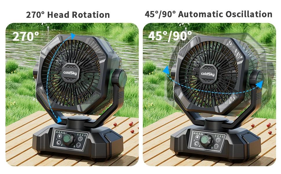 Camping-Ventilator mit Akku & LED-Licht | Tragbar für Outdoor & Zelt