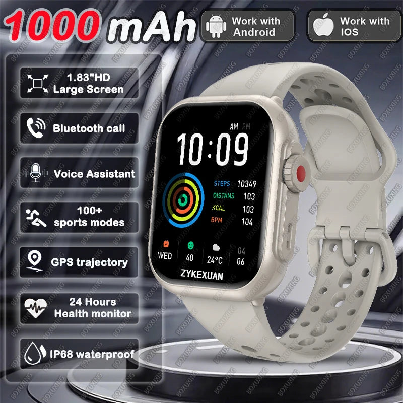 Smartwatch für Damen und Herren mit AMOLED-Touchscreen, Edelstahlarmband und Gesundheitsfunktionen