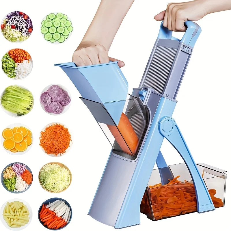 Multifunktionaler Gemüse- und Obstschneider mit Edelstahlklinge und Auffangbehälter