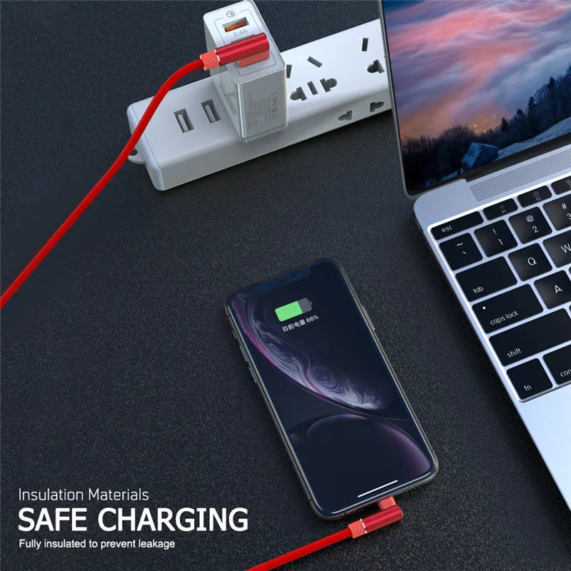 90° USB Lightning-Kabel für iPhone – Schnellladen, Nylon-Geflecht, 1m bis 3m