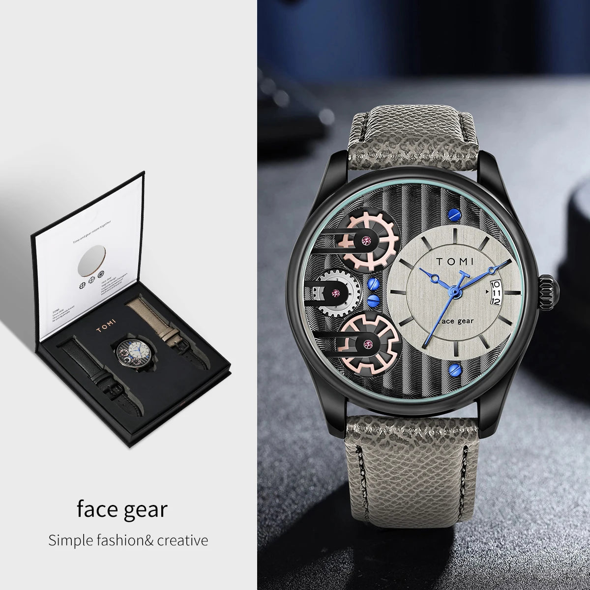 Herren Quarzuhr Geschenkset | 2 PU-Leder Armbänder | Schlicht, Business