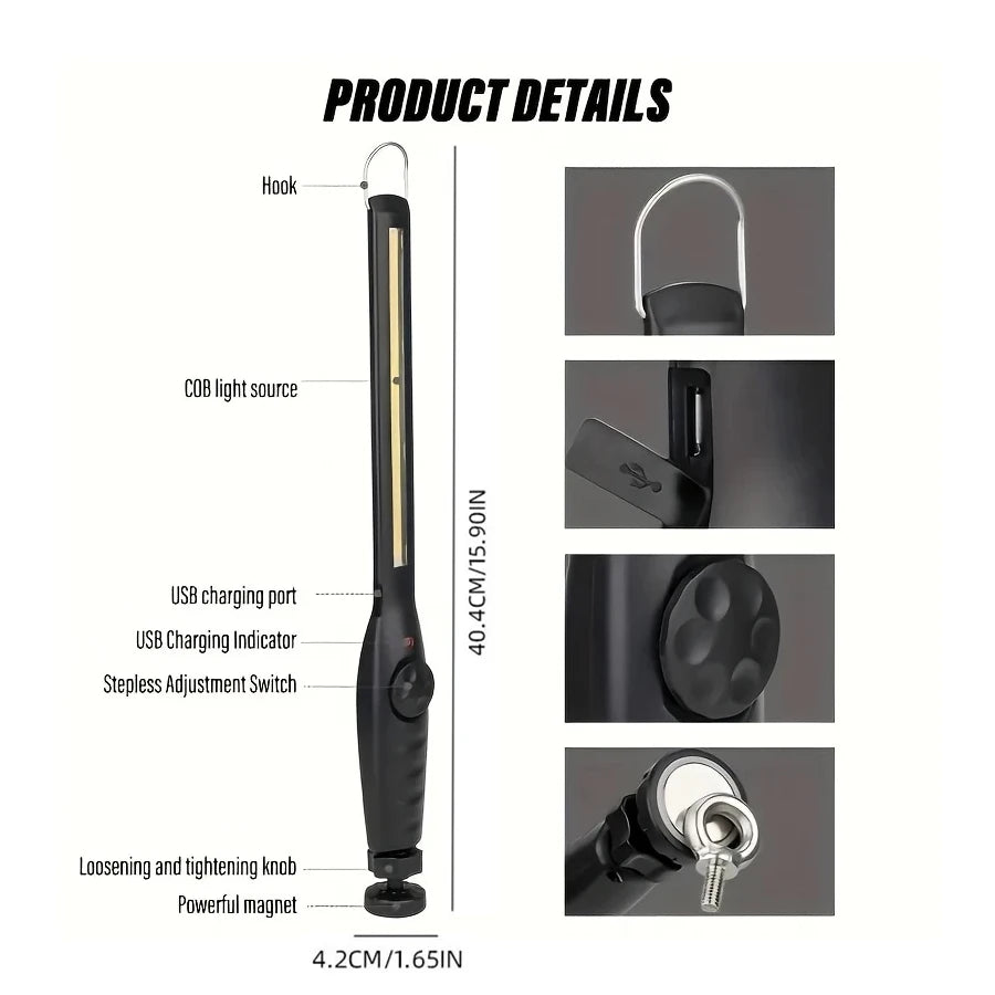 LED Magnet-Arbeitsleuchte – 700 Lumen, USB-C, Magnetfuß & Haken