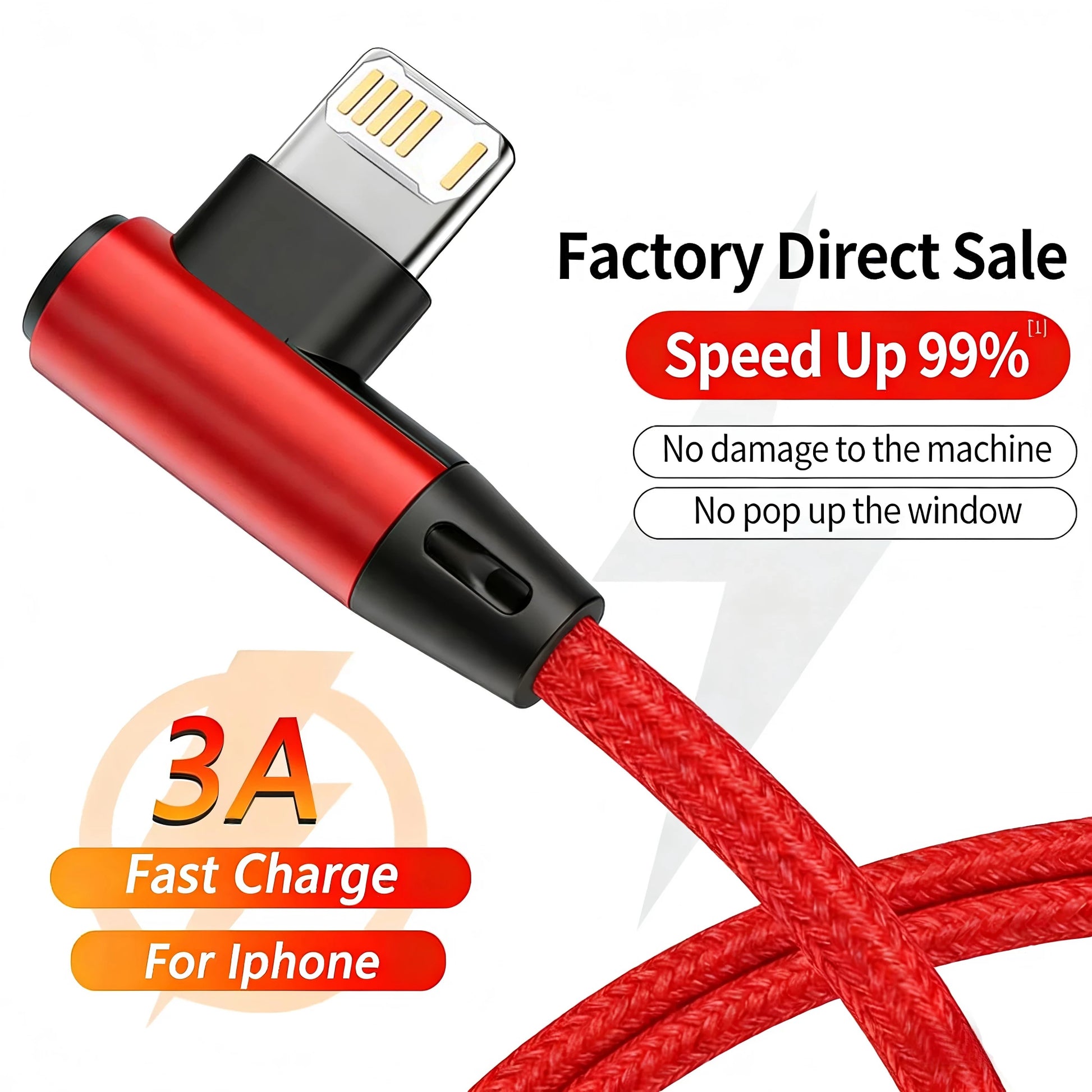 90° iPhone Ladekabel | 3A Schnellladen & Nylon – 1m & 2m