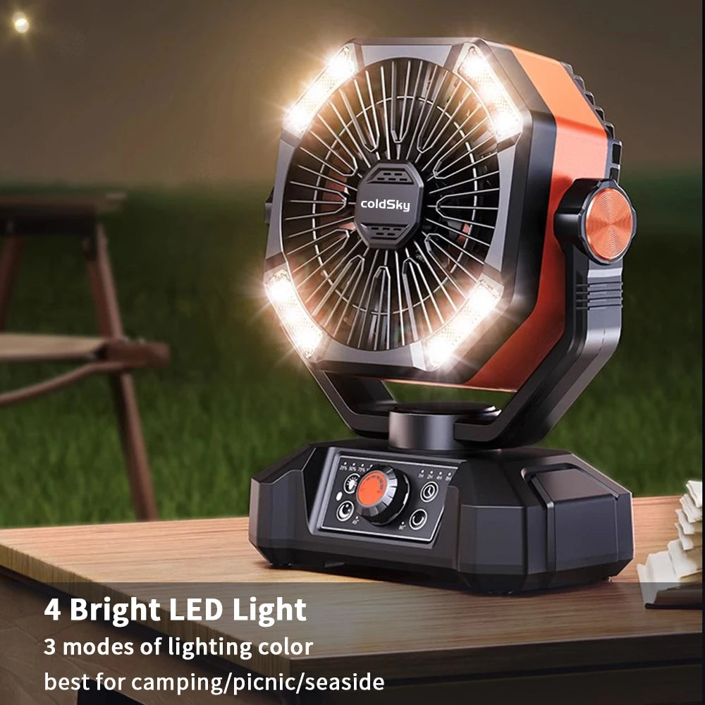 Camping-Ventilator mit Akku & LED-Licht | Tragbar für Outdoor & Zelt