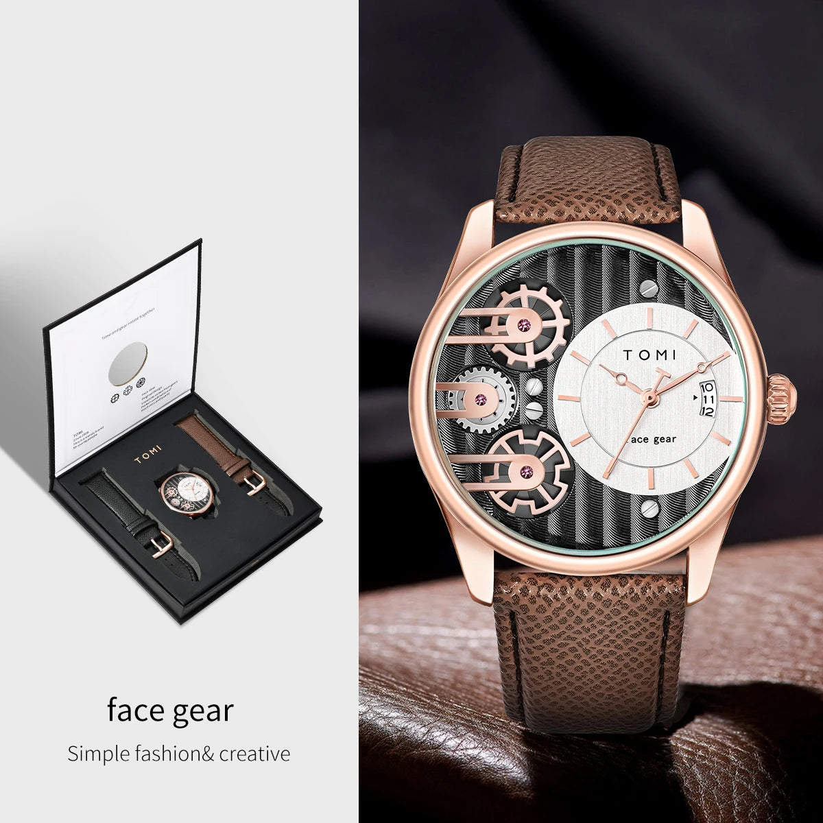 Herren Quarzuhr Geschenkset | 2 PU-Leder Armbänder | Schlicht, Business