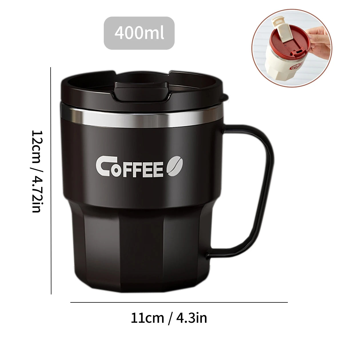 Edelstahl Kaffeebecher Doppelwandig mit Griff 