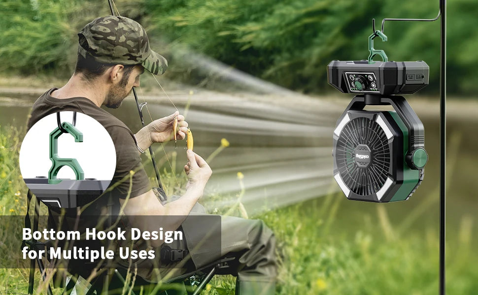 Camping-Ventilator mit Akku & LED-Licht | Tragbar für Outdoor & Zelt